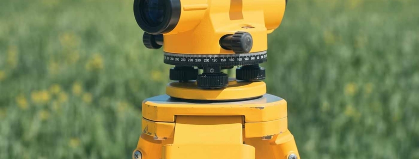 Survey level on a tripod in an open field ready for a site survey